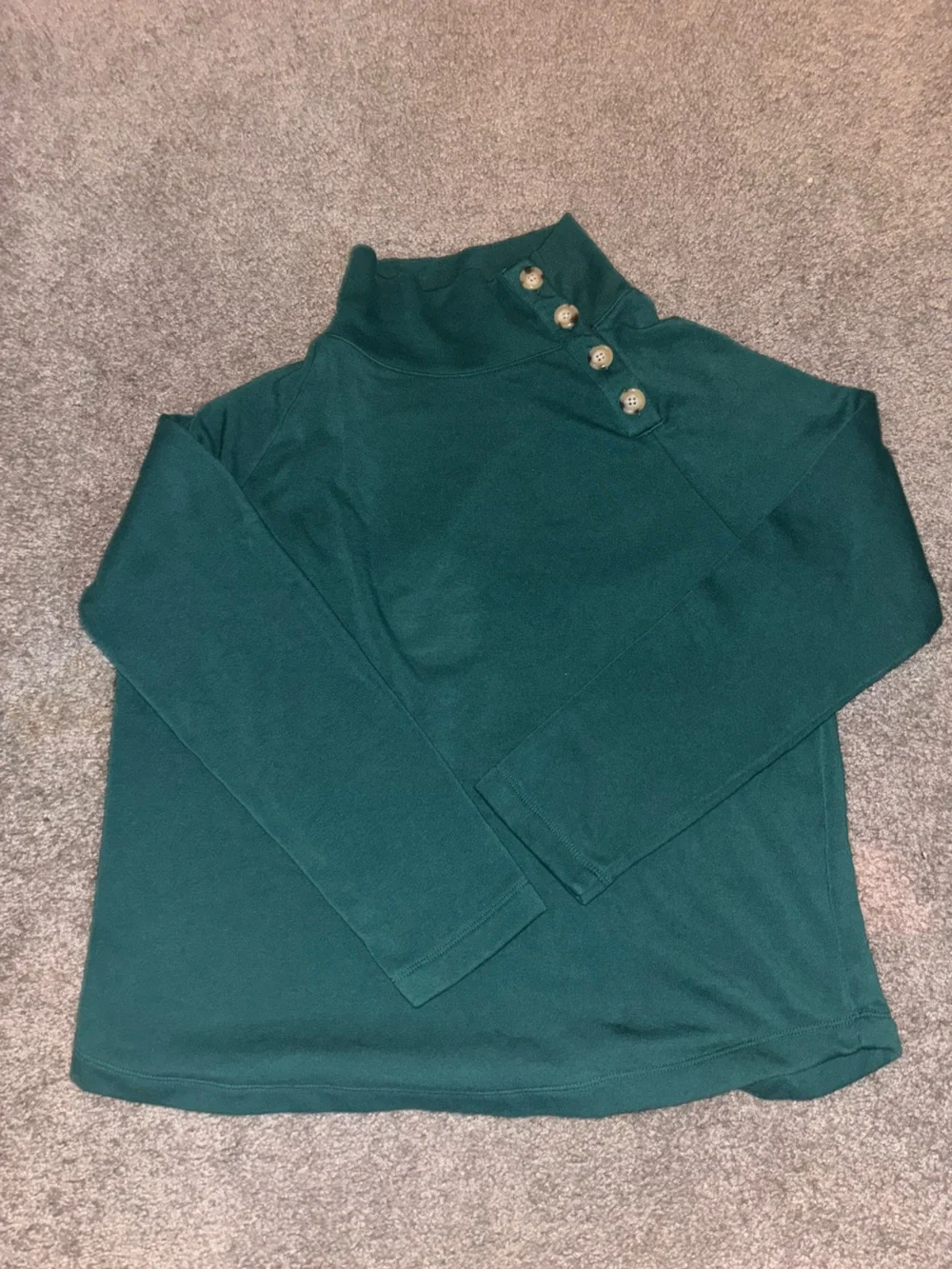 J. Crew Women’s Emerald Green Mock Neck Sweatshirt with Button Placket